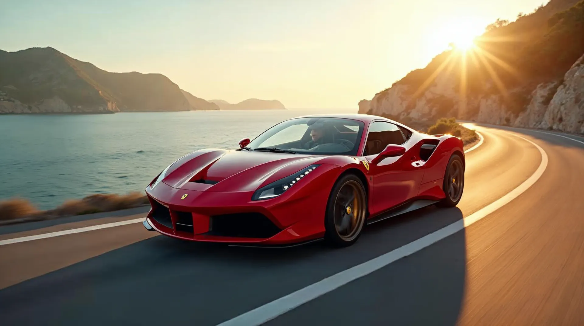Ferrari auf einer Küstenstraße am Mittelmeer
